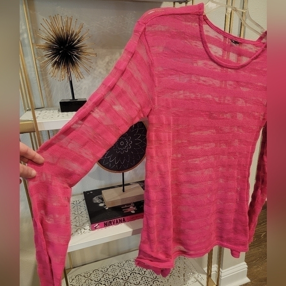 Oakley size Medium Berry Neon Striped Sheer Sweater - Picture 5 of 6
